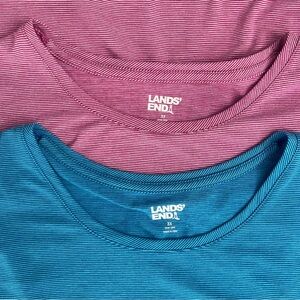 Lands End Womens Size 3XL Bundle Stripe Shirt Tank Stretch Pink Blue Performance